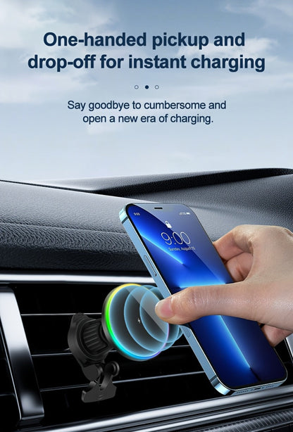 Wireless Car Charger with USB-C Adapter Included 15W Magnetic Vent Dashboard Phone Mount for iPhone 17 16 15 14 13 12 Pro Max