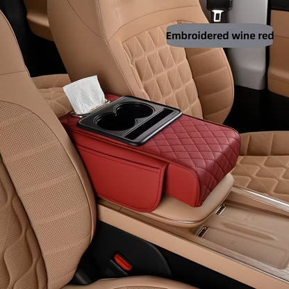 Center Console Armrest Organizer with Two Cup Holders, Tissue Slot, Side Pockets and Eight Color or Trim Options