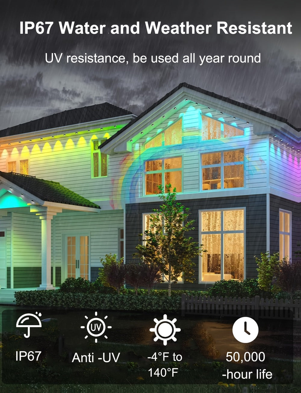 Permanent Outdoor Lights for Eaves RGB Color Changing, Music Sync, Dimmable, Timer, Multicolor & White
