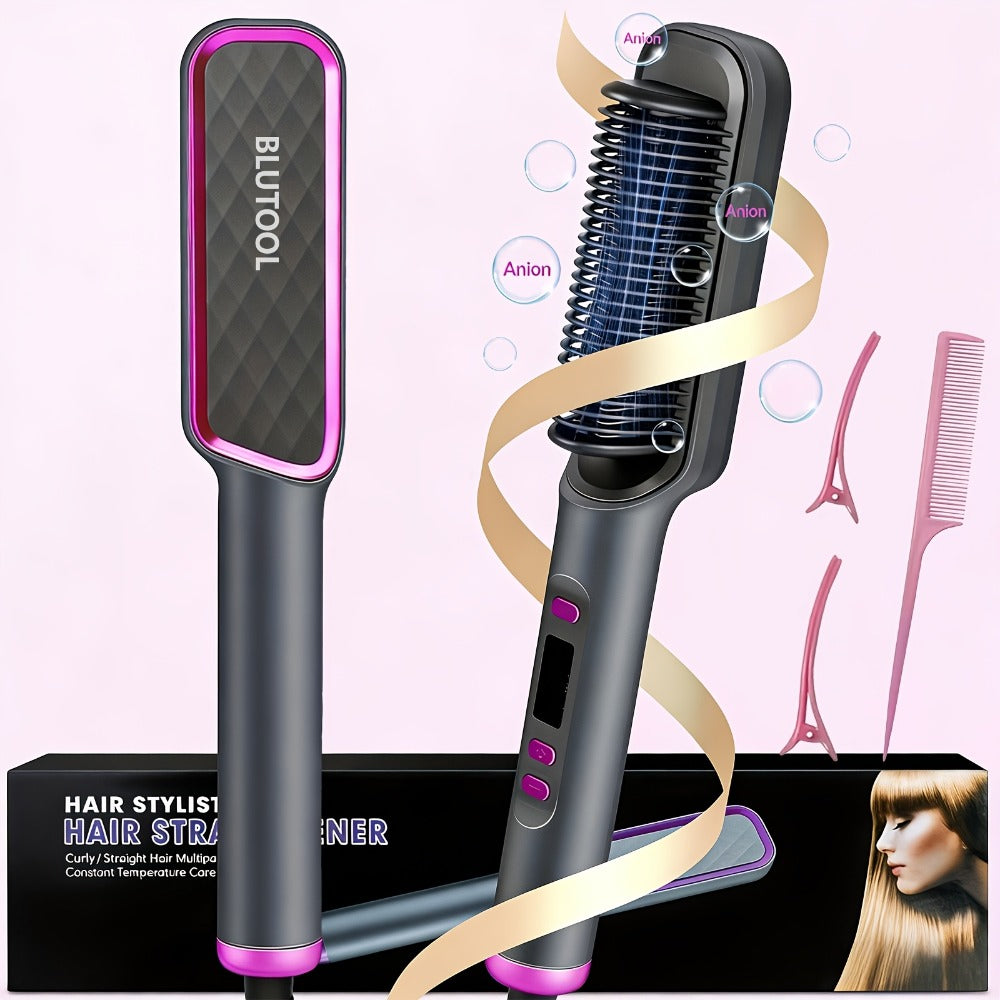 Heated Straightening Brush with Display in White, Grey, Champagne or Purple and Accessory Set