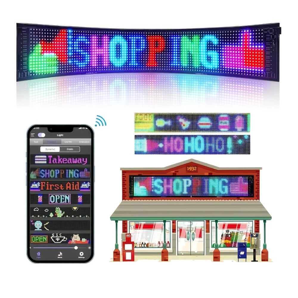 Programmable Flexible LED Matrix Panel Sign, App & Radio Controlled, Dynamic Scrolling Text Pattern & Animation