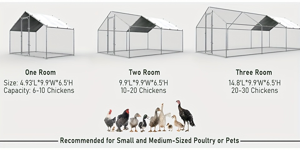 Metal Chicken Run Outdoor Poultry Cage Large Walk-in Enclosure for Chickens Ducks Rabbits for Garden, Patio and Yard Use
