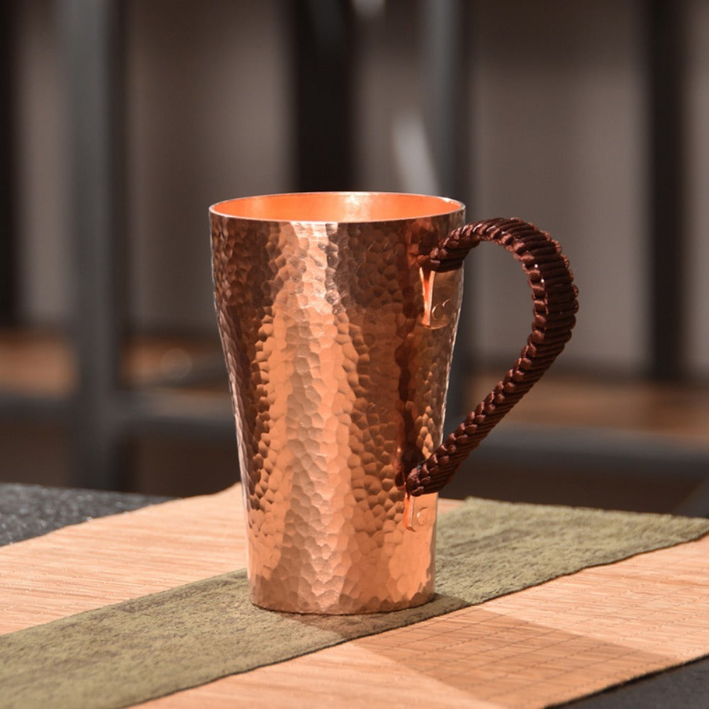 Hammered Copper Coffee Mug with 13.53oz Capacity, Tall Tapered Body and Textured Wrapped Handle