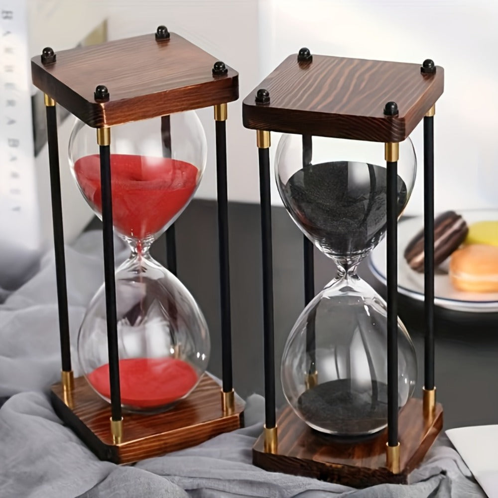 Hourglass Timer 60 Minute Wooden Sand Timer Decorative Glass – Vintage Home Decor for Kitchen, Office & Bedroom | Great Gift for Birthday