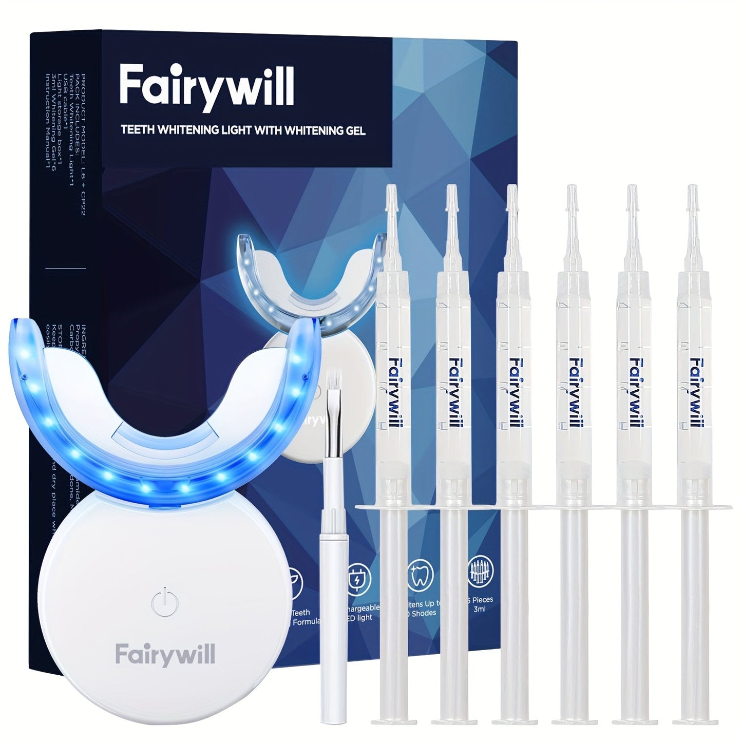 Carbamide Peroxide Teeth Whitening Kit with LED Accelerator Light – 6 Gel Tubes 3ml Each, Whitening Tray & Storage Case