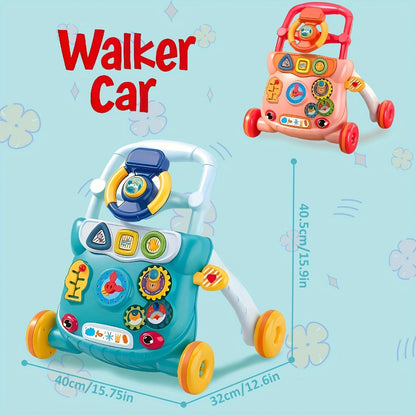 Musical Baby Walker Toy with Anti-Rollover Safety, Multi-Function Sit-to-Stand Activity Center for Early Walking Development