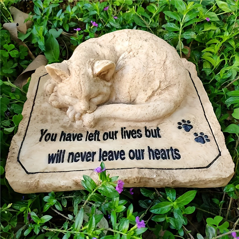 Cat Memorial Stone Garden Grave Marker – 3D Sleeping Cat Tombstone Statue for Outdoor Pet Cemetery, Sympathy Gift for Loss of Cat