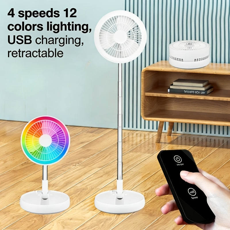 Portable Fan 3600mAh Foldable Four-Speed Tower Model with Remote Control and Seven-Color LED Light