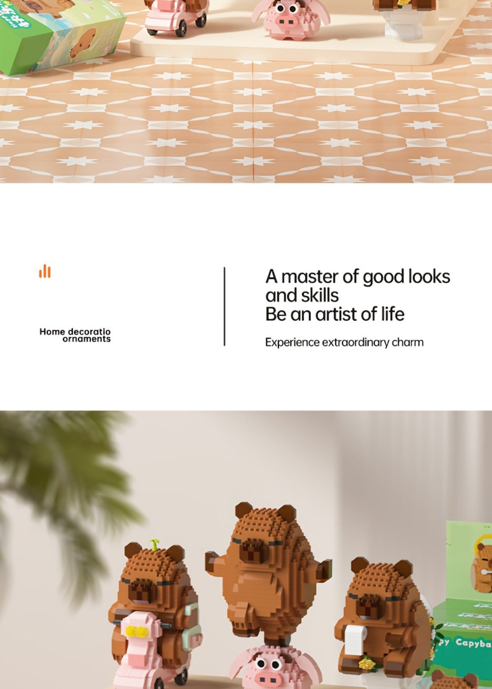 Capybara Micro Brick Building Set 562pcs Collector Edition – Miniature DIY Assembly Desk Decor Stress Relief Toy for Kids Teens Adults