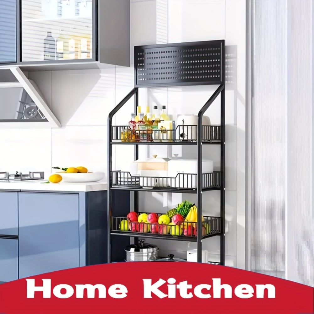 4-Tier Metal Display Rack with Wheels – Rolling Floor Shelf for Kitchen, Store & Home Storage Organization