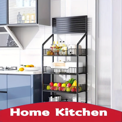 4-Tier Metal Display Rack with Wheels – Rolling Floor Shelf for Kitchen, Store & Home Storage Organization