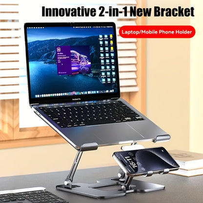 2-in-1 Laptop Stand with Phone Holder, Ergonomic Adjustable Computer Stand with Heat Dissipation, Foldable Desk Riser for 10-16 Inch