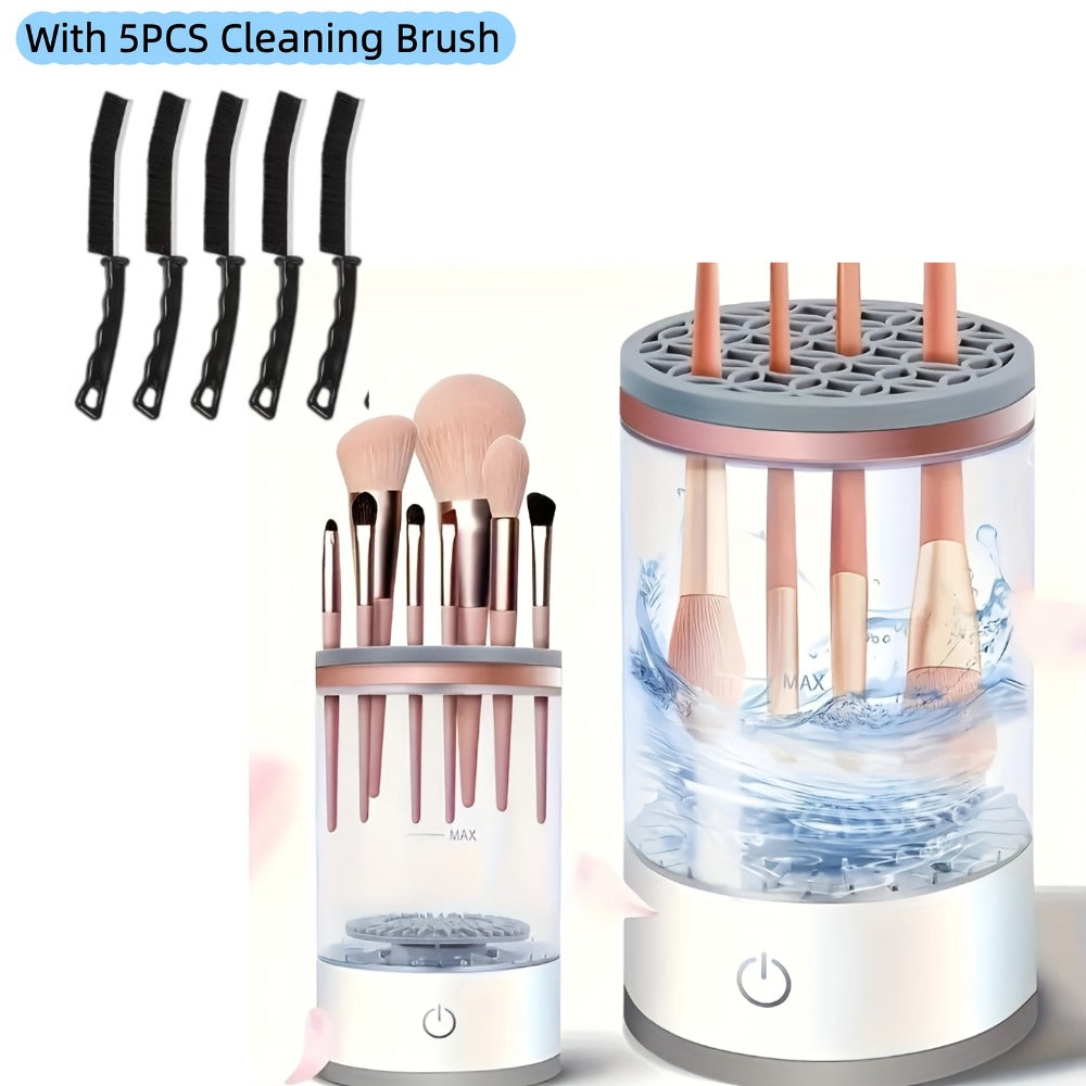Electric Makeup Brush Cleaner & Dryer USB Powered Automatic Spinner Fast Drying Odorless Transparent Design Dual-Section Brush Holder Beauty