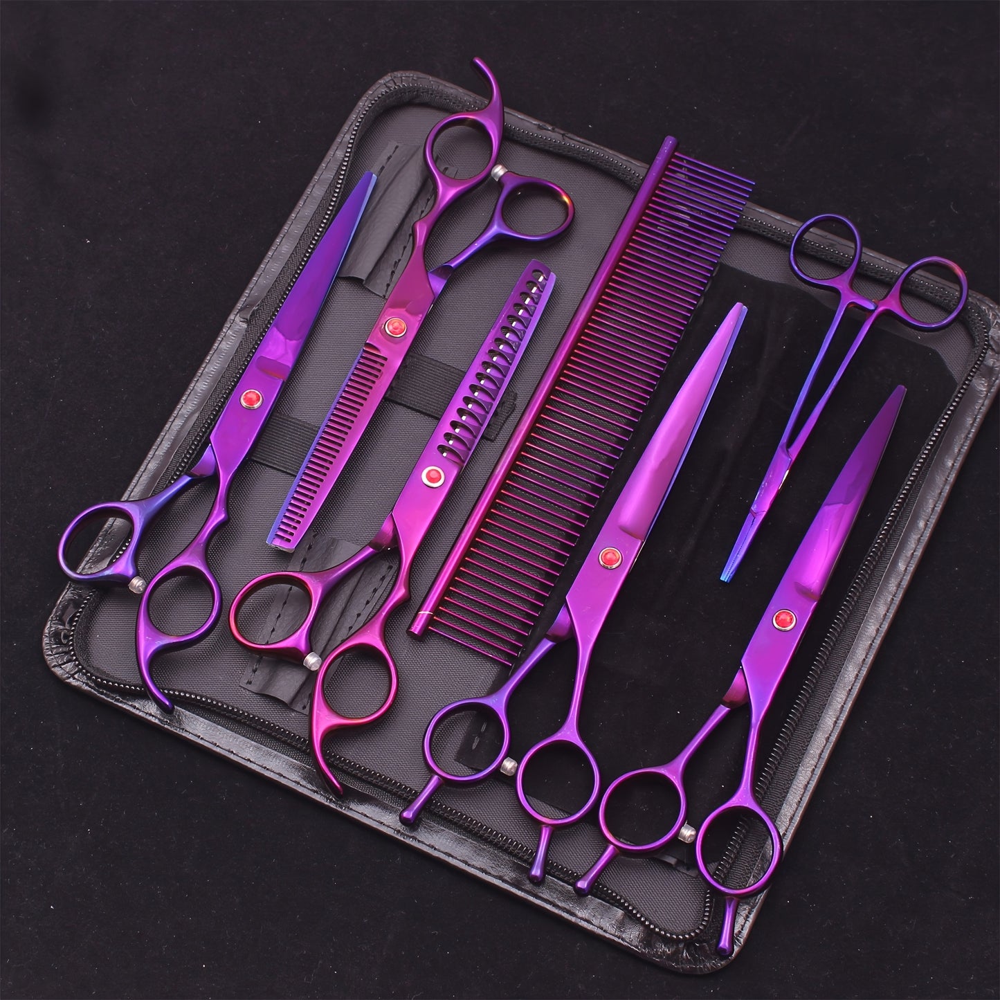 Dog Grooming Scissors Set 7 Piece – Japanese Stainless Steel Cutting Thinning Chunker Shears with Pet Comb for All Breeds