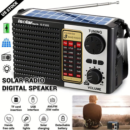 Rechargeable Solar Radio Speaker FM AM Portable Outdoor Radio with MP3 Player Flashlight Adjustable for a Home Lash Beauty Routine