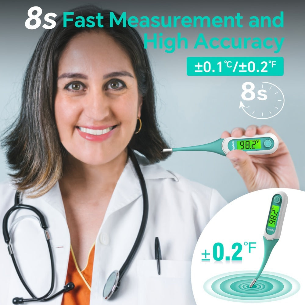 Digital Oral Thermometer for Adults & Kids, 8-Second Fast Read, Bendable Tip, 3-Color Fever Backlight