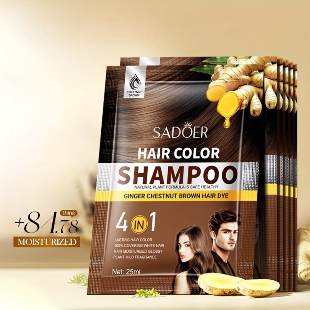 3-in-1 Hair Color Shampoo 10-Pack Single-Use Sachets Natural Dye Deep Cleansing Gel for Bath Time, Home Spa and Personal Care