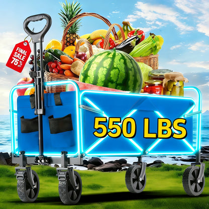 Folding Wagon, Garden Cart Beach Wagon Camping Utility Outdoor Cart for Garden, Patio and Yard Use