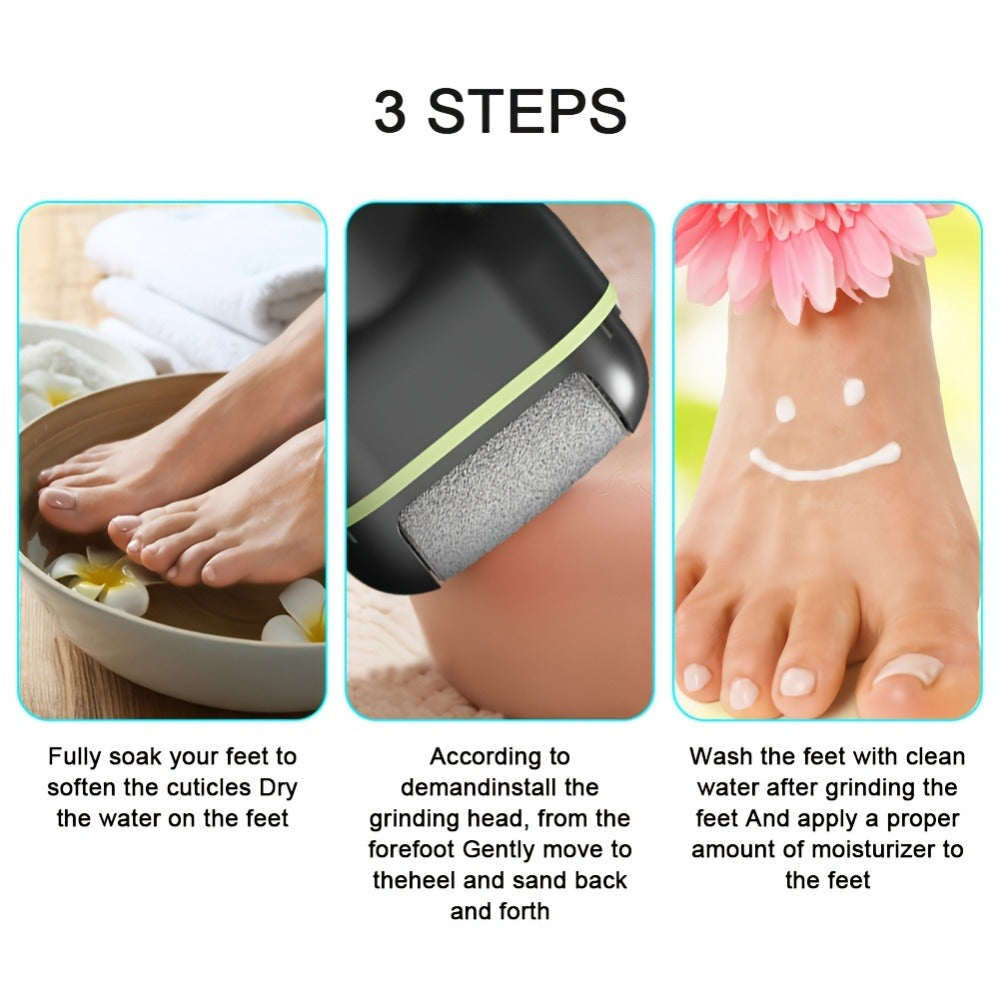 Foot Callus Remover Electric Rechargeable 3 Interchangeable Grinding Heads LCD Display Portable Electronic