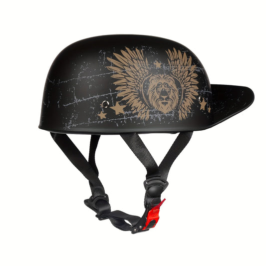 Motorcycle Helmet Crown Racing Half-Shell with Four Graphic Styles, M-XL Sizes, Padded Liner and Quick-Release Strap
