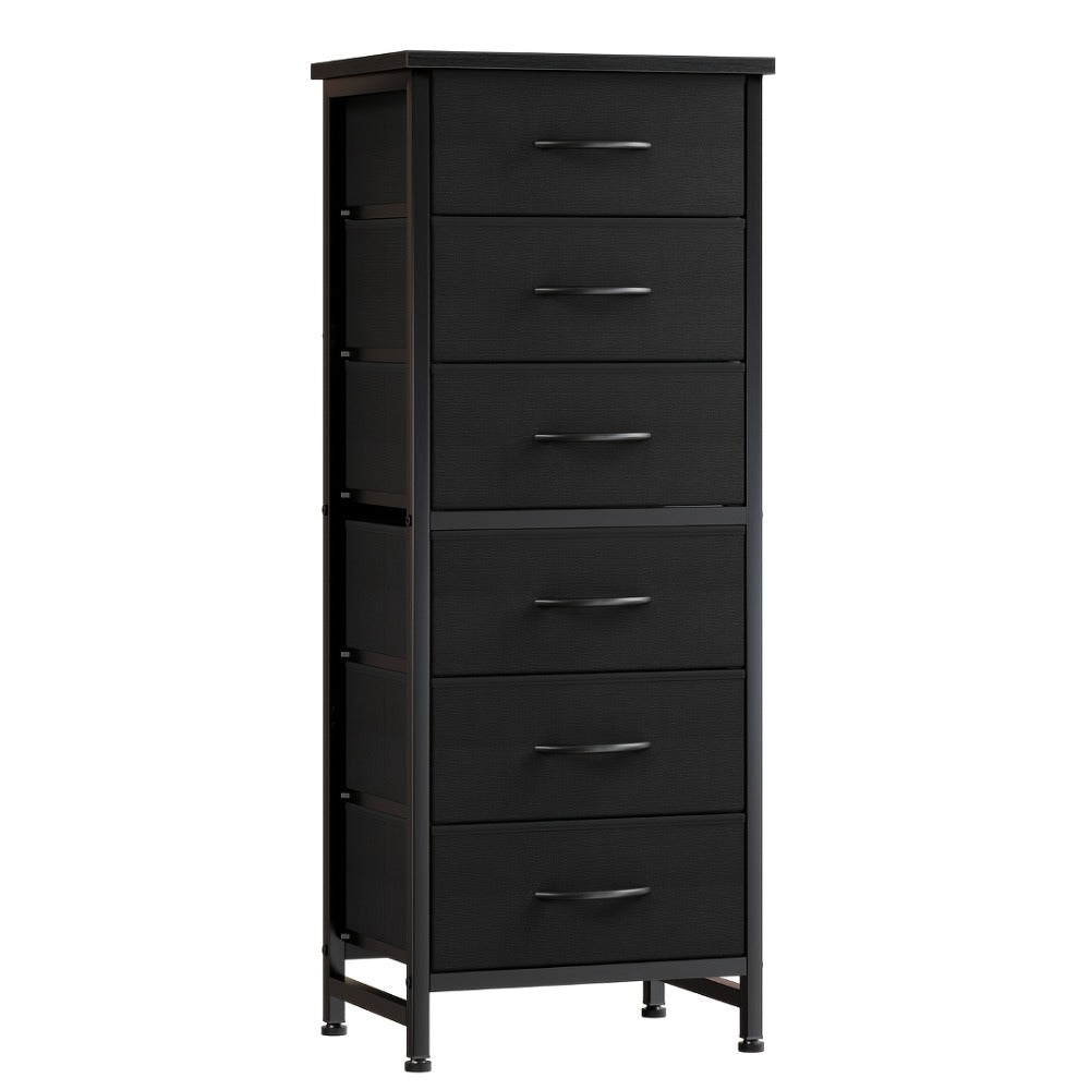 6 Drawer Fabric Dresser with Steel Frame Wooden Top – Storage Chest Organizer for Bedroom Closet Hallway Living Room