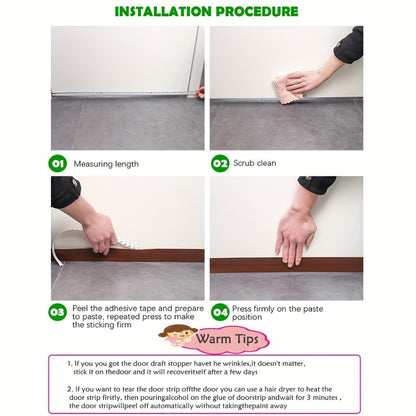 Door Draft Stopper 2pcs Silicone Weather Stripping 37" Under Door Seal Strip with Strong Adhesive – Noise Reduction, Energy Saving