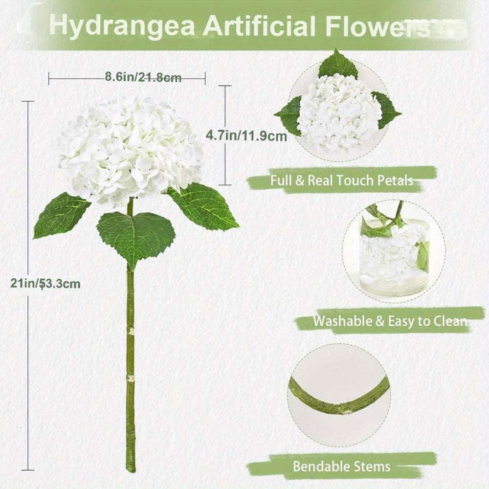 Artificial Flowers 21-Inch Full-Latex Hydrangea Stems in 4 or 8-Piece Sets with Flexible Wire