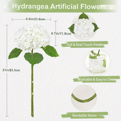 Artificial Flowers 21-Inch Full-Latex Hydrangea Stems in 4 or 8-Piece Sets with Flexible Wire
