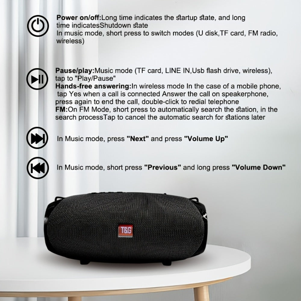 Portable Bluetooth Speaker TG534 with Dual Drivers, TWS, FM Radio, TF, USB and Built-In Microphone