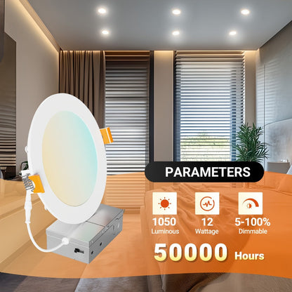 LED Recessed Ceiling Light 6 Inch 24/72 Pack 5CCT 2700K-5000K Dimmable Ultra-Thin Wafer for Home Cooking, Dining and Outdoor Meals