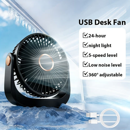 Portable Fan USB-Rechargeable Five-Speed Model with Desk, Wall, Ceiling and Hanging Placement Options