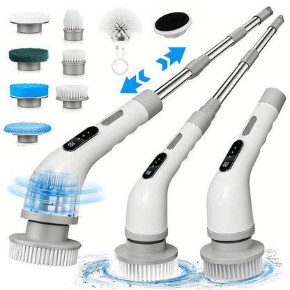 Electric Spin Scrubber with 7 Brush Heads & Adjustable Handle, Dual-Speed Cordless Power Scrubber for Bathroom