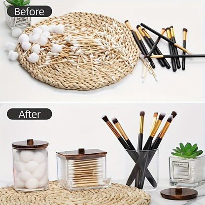Three-Jar Clear Glass Storage Set with Two Round Jars, One Square Jar and Dark Bamboo-Look Lids