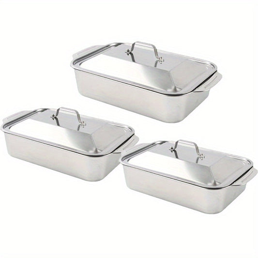 Stainless Steel Baking Trays with Lids – Large Capacity Sheet Pan Set for BBQ, Bread, Desserts, Seafood & Buffets | Family Gatherings