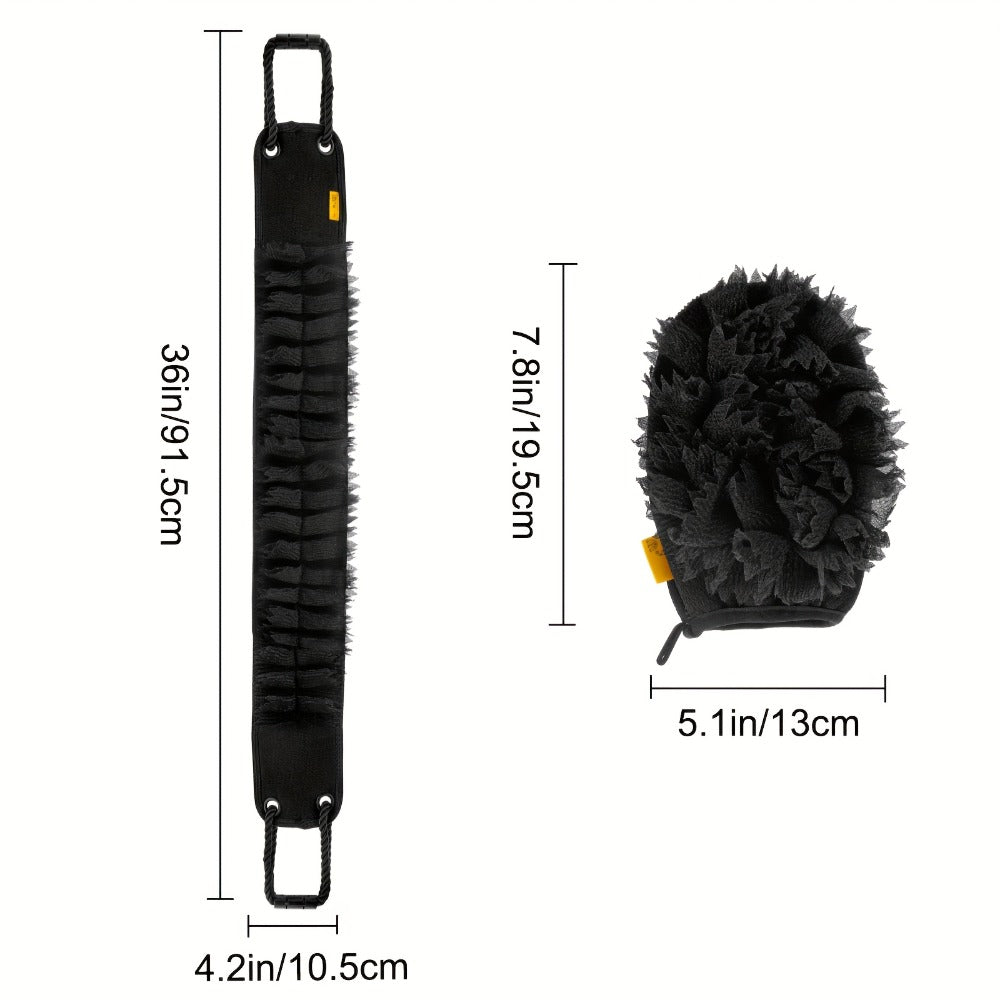 Exfoliating Back Scrubber Set with Bath Glove – 36" Dual-Sided Body Scrub Towel, Non-Slip Handles