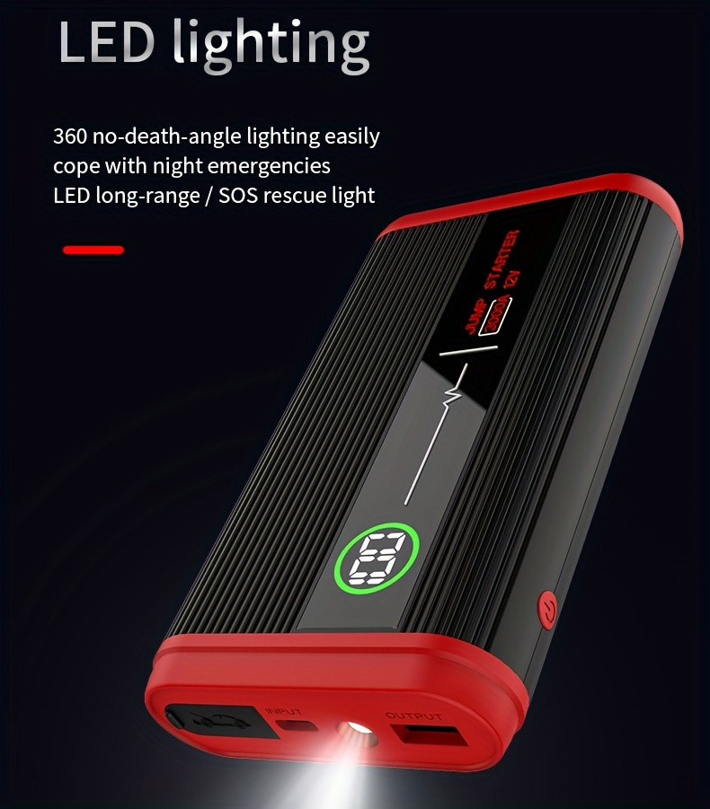 Lithium Jump Starter 3000A 8000mAh 12V Battery Pack USB-C Recharge Round LED Display for 6.0L Diesel for Garden, Patio and Yard Use