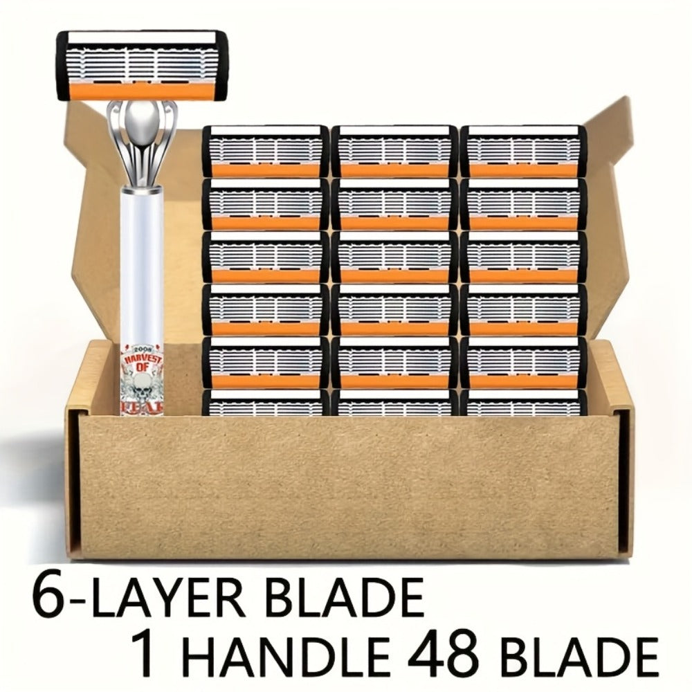Men's Safety Razor Set 72 Blades 2 Non-Slip Handles Progressive Classic Style Painless Shaving Kit – Close Shave Replacement Blade Razor