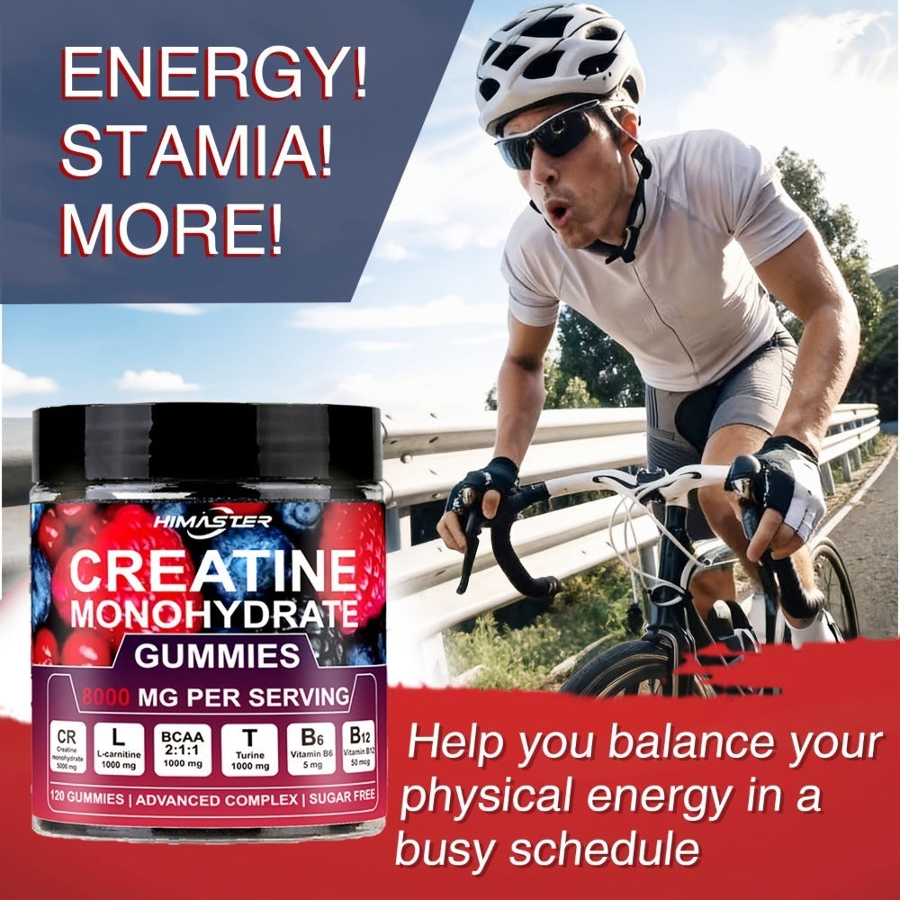 Creatine Monohydrate Gummies 8000mg Blueberry Flavor, with L-Taurine, BCAA, Vitamin B6 & B12