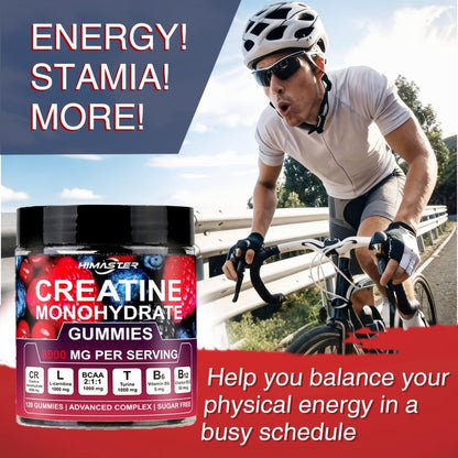 Creatine Monohydrate Gummies 8000mg Blueberry Flavor, with L-Taurine, BCAA, Vitamin B6 & B12