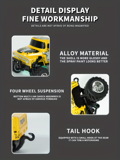 Mini Alloy RC Monster Truck 1:64 Scale 2.4GHz Off-Road Crawler with LED Lights, Street Graffiti Spray-Paint Design
