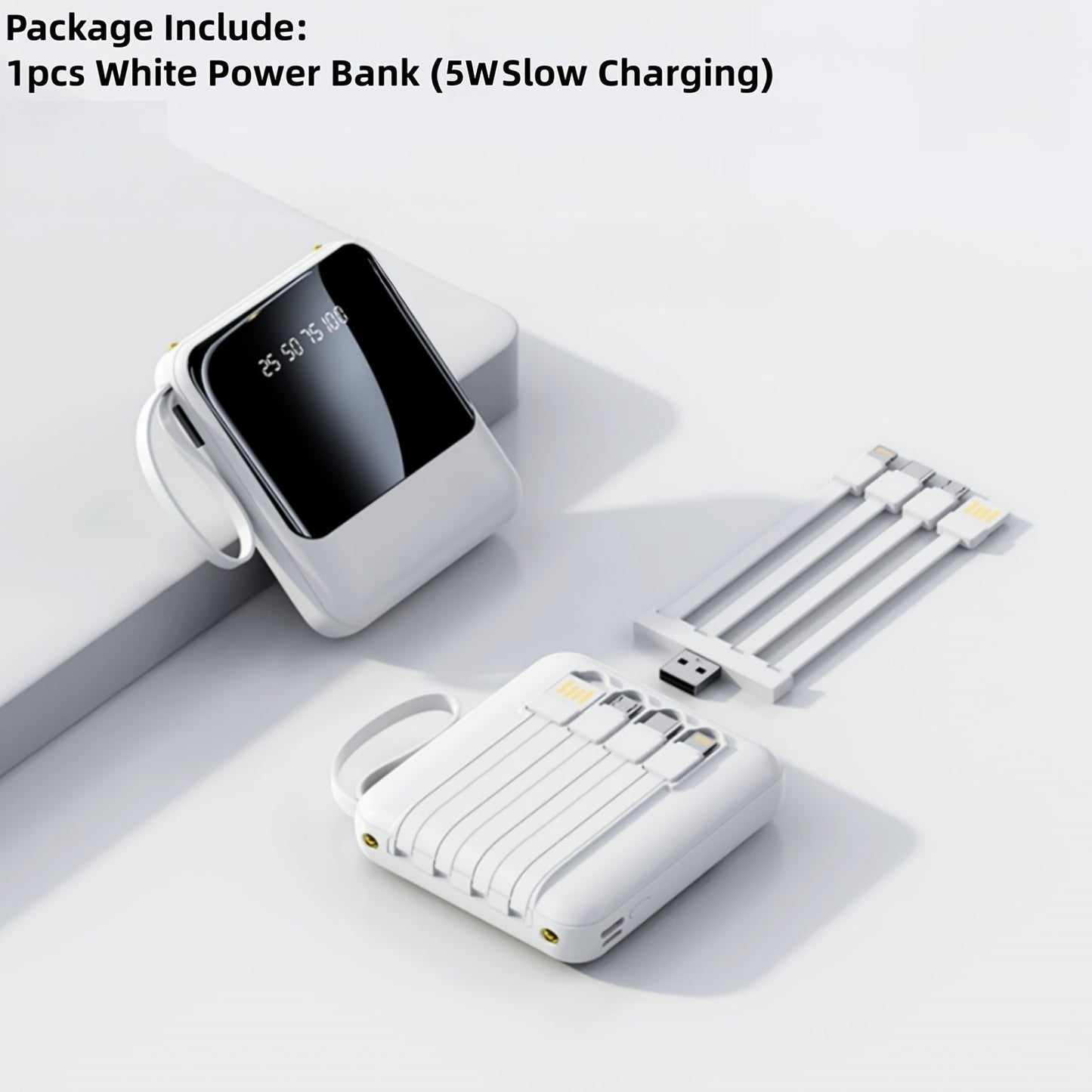 Power Bank 10000mAh with Built-In Cable Set, 5W/15W/22.5W selections, Display and Lanyard for Travel