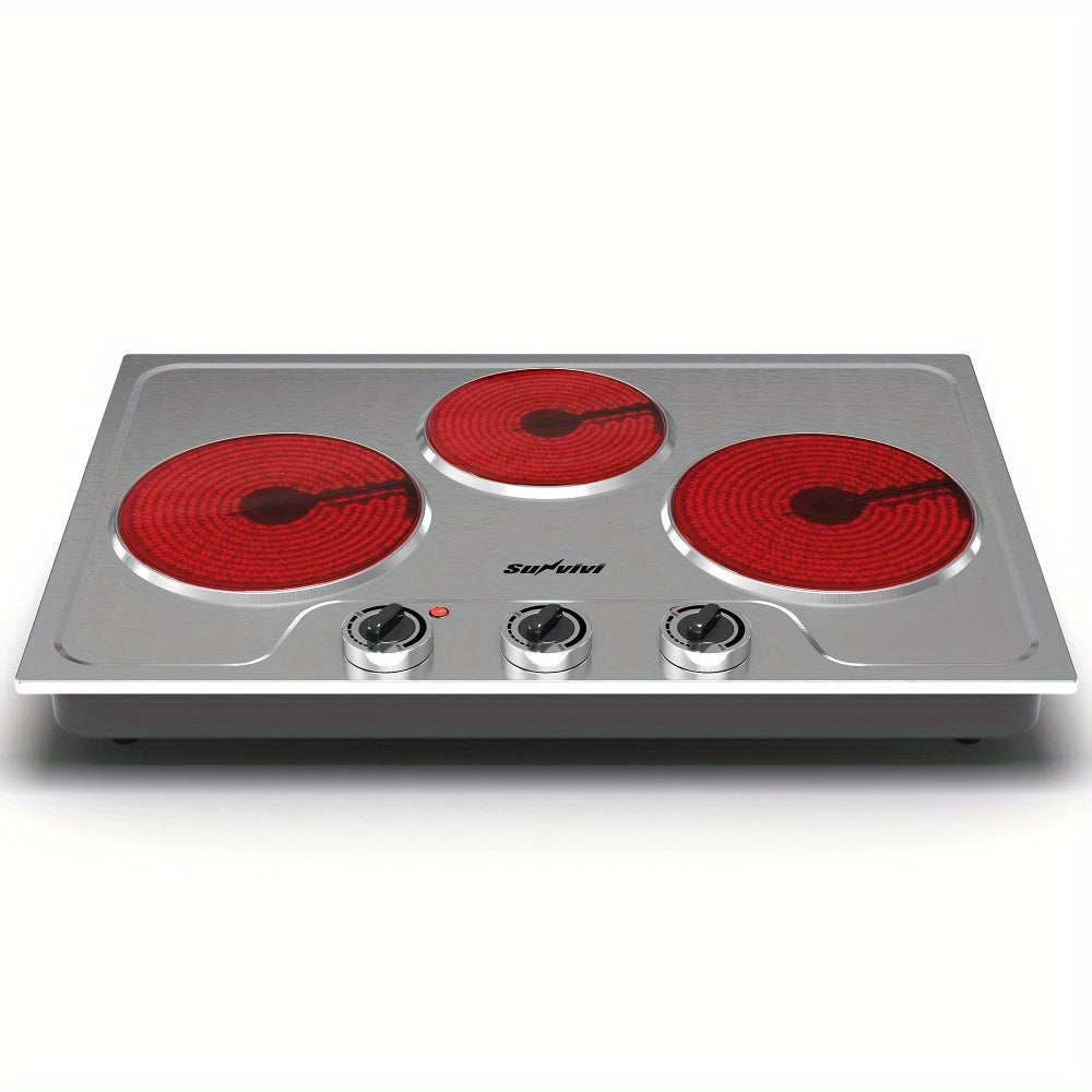 Portable Electric Cooktop Triple Burner 1800W, Royalcraft Countertop Electric Stove with Knob Control