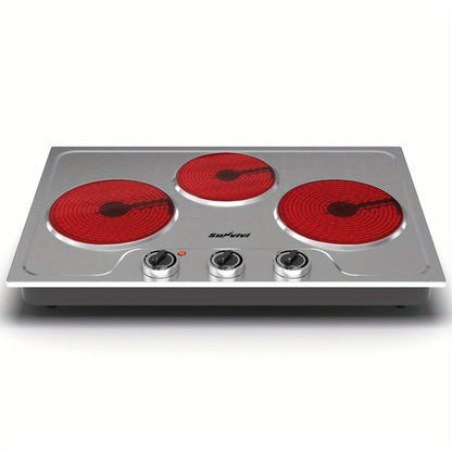 Portable Electric Cooktop Triple Burner 1800W, Royalcraft Countertop Electric Stove with Knob Control