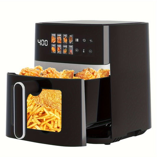 Air Fryer 6QT Multi Function LED Digital Touchscreen Visible Window Oil Free Non-Stick Basket for Entryways, Bedrooms and Living Spaces