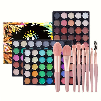 Squalane Eye Makeup Kit 40 Shades – Berry Pink Purple Shimmer Eyeshadow Palette with Mascara, Eyeliner, Brow Pen & Brush