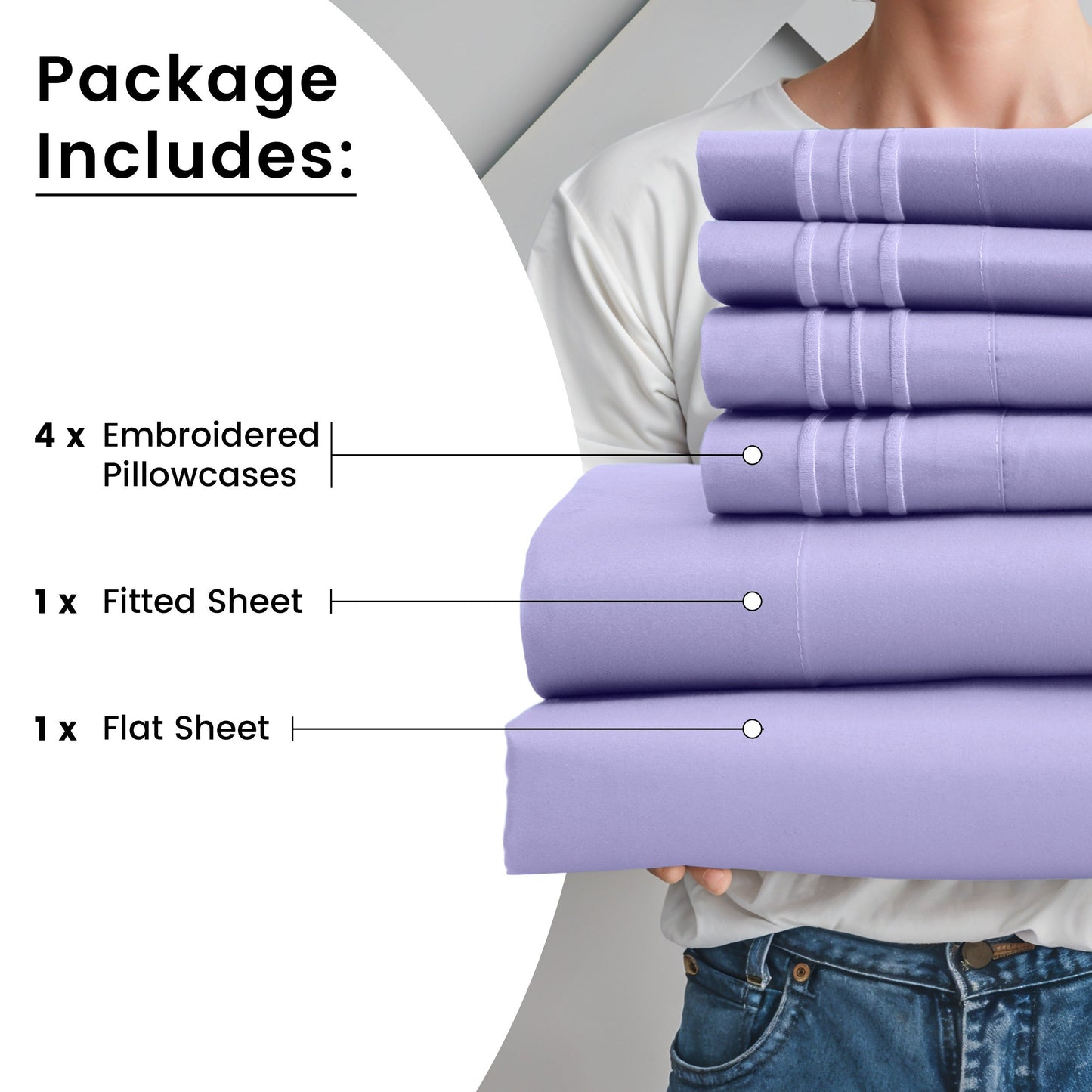 Fitted Sheet Set 6-Piece Brushed Polyester Deep Pocket Bed Sheets 20 Colors Hotel Luxury Bedding with Embroidered Pillowcases