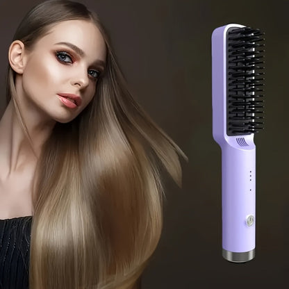 Compact Hair Straightening Brush with Three Color Options, LED Indicators and Three Pictured Heat Levels