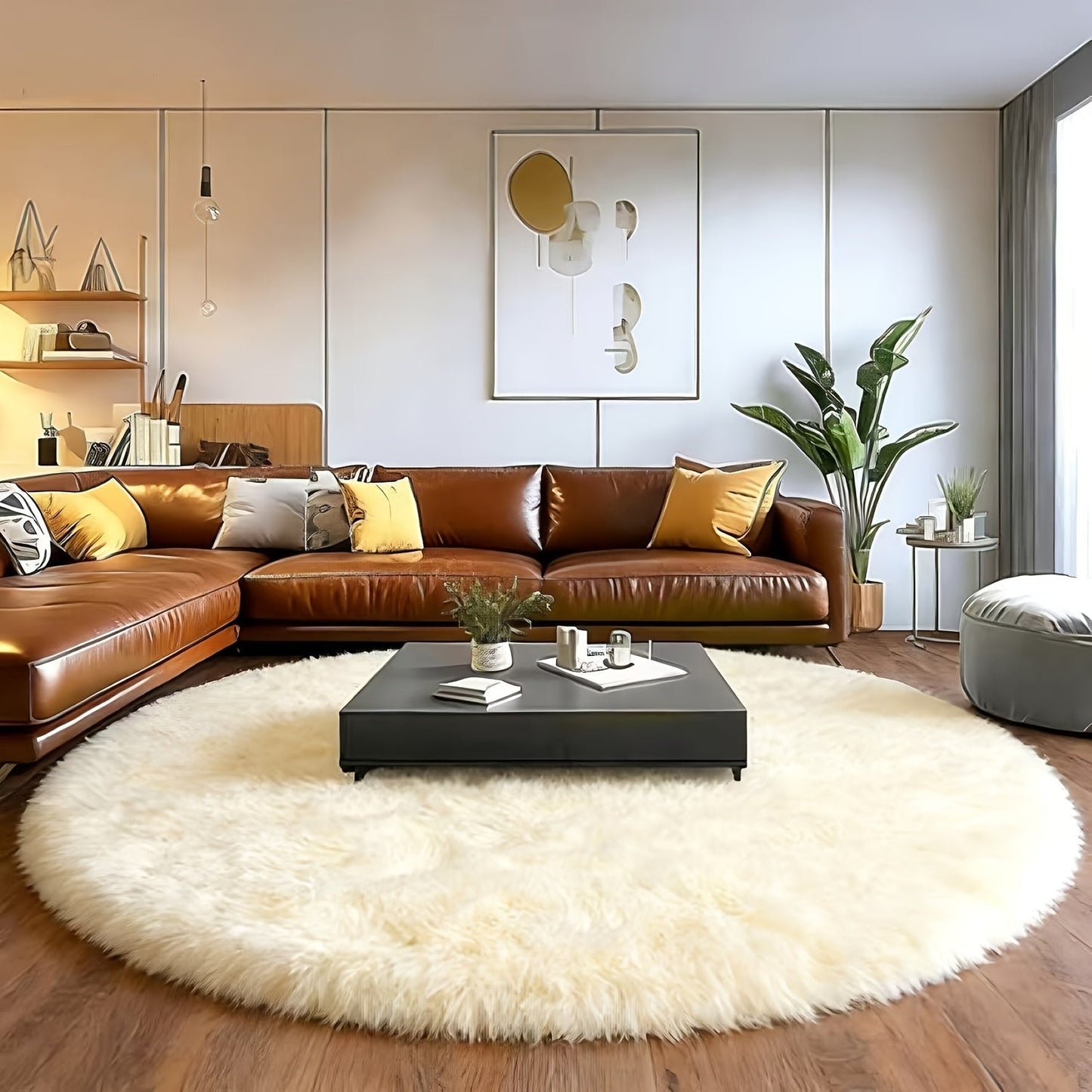 Area Rug Fluffy Faux-Fur Shag in Solid, Tie-Dye and Ombre Colors with Six available Room Sizes