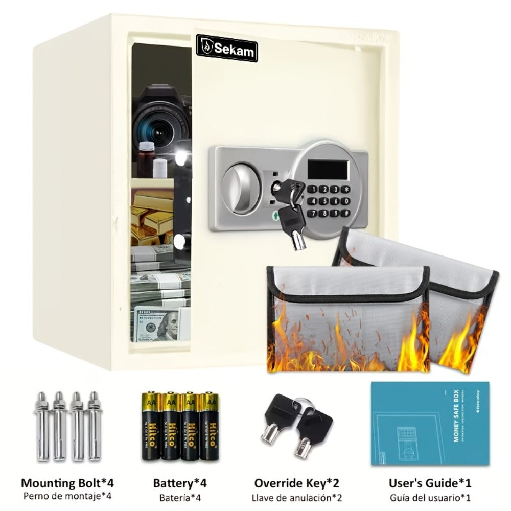 Fireproof Home Safe Box with Digital Keypad and Key Lock Steel Security Safe for Money for Entryways, Bedrooms and Living Spaces