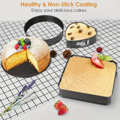 Springform Cake Pan Set 6pcs 7 8 9 10 11 Inch Heart Round Square Nonstick Removable Bottom for Entryways, Bedrooms and Living Spaces